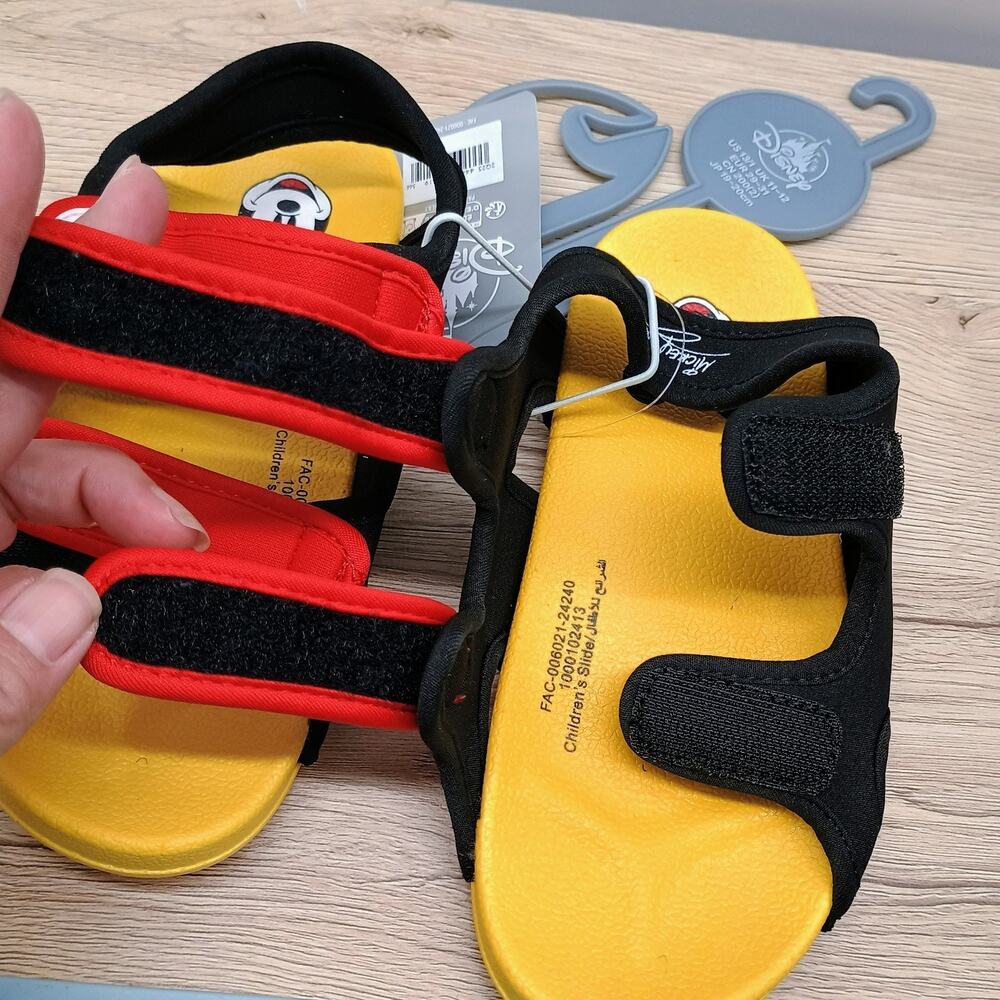 Disney Mickey Mouse Sandals Boys Yellow Black Red Hook Loop Strap Beach Shoes - Picture 11 of 11